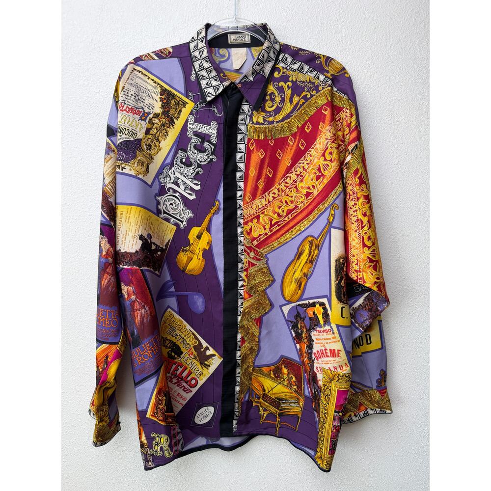 Gianni Versace Men's XL Purple Teatro Silk Shirt - Picture 2 of 15